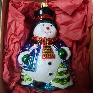 Snowman ornament.  Hand made blown glass from Poland